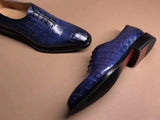 Blue Crocodile Leather Lace Up Shoes