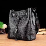 Crocodile Leather Bucket Bag For Women,Drawsring Crossody Shoulder Bag And Hobo Tote Handbags