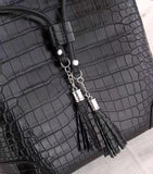 Crocodile Leather Drawstring Bucket Shoulder Purse Crossbody Bag,Large Capacity