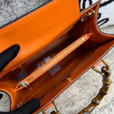 Crocodile Skin Leather Shoulder Crossbody Bag With Bamboo Handle Orange