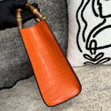 Crocodile Skin Leather Shoulder Crossbody Bag With Bamboo Handle Orange