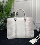 Genuine Crocodile Leather Laptop Briefcase With Passcode Knock Himalaya White