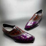 Genuine Crocodile Leather Mens Lace up Dress Shoes Hand Painted Vintage Brown/ Purple