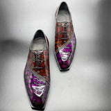 Genuine Crocodile Leather Mens Lace up Dress Shoes Hand Painted Vintage Brown/ Purple