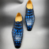 Genuine Crocodile Leather Mens Penny Loafers Dress Shoes Hand Painted Vintage Blue