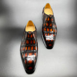 Genuine Crocodile Leather Mens Penny Loafers Dress Shoes Hand Painted Vintage Brown