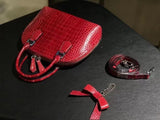 Genuine Crocodile  Leather  Shell Top Handle Cross Body Tote Bags For S/S  Red
