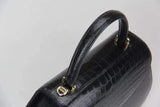 Genuine Crocodile  Leather Top Handle Cross Body Messenger Bag Black
