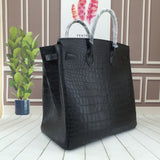 Genuine Crocodile Skin Leather 40cm Oversized Hac Style  Padlock Business Handbags Black