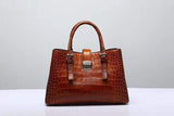 Genuine Siamese Crocodile  Belly Leather  Tote With Crossbody Strap  Vintage Wine Red