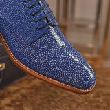 Genuine Stingray Leather Mens Wingtip Formal Lace up Wedding Office Shoes Blue