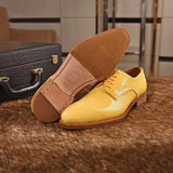 Genuine Stingray Leather Mens Wingtip Formal Lace up Wedding Office Shoes Yellow