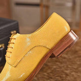 Genuine Stingray Leather Mens Wingtip Formal Lace up Wedding Office Shoes Yellow
