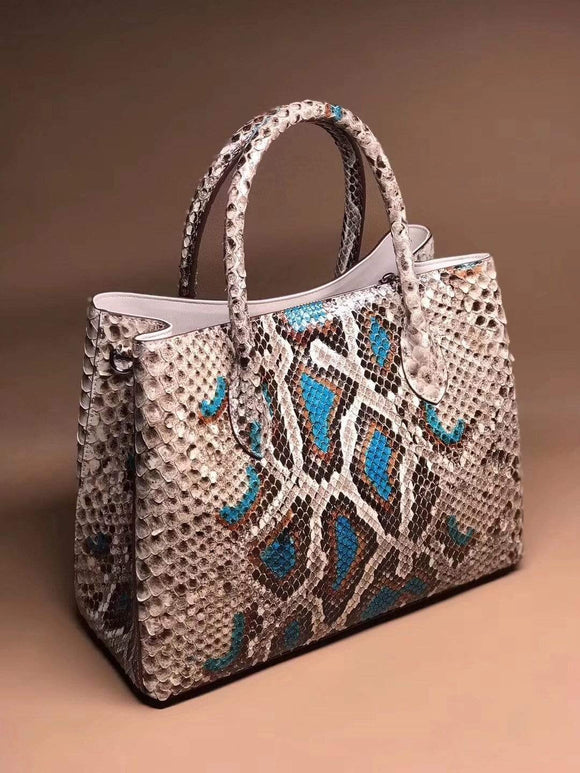 Large Blue Python Leather Tote Shoulder Bags & Handbags For Women