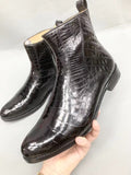 Men Black Ankle Crocodile  Leather Boot, Men Side Zipper Boot, Men Crocodile Leather Boots