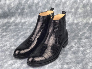 Men's Chelsea Shoes, Genuine Crocodile Skin Leather Ankle Boots, Mens Zipper Boots