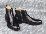 Men's Chelsea Shoes, Genuine Crocodile Skin Leather Ankle Boots, Mens Zipper Boots