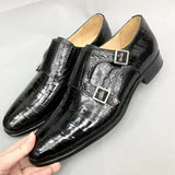 Men's Crocodile Leather Monk Strap Business Dress Shoes