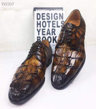 Men's Dress Shoes, Modern Classic Round -Pointed toe crocodile bone leather Lace-up Casual Business Shoes