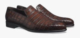 Men's Penny Loafer Shoes, Genuine Crocodile Skin Leather Slip On Casual Dress Shoes Vintage Brown