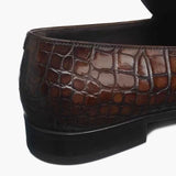Men's Penny Loafer Shoes, Genuine Crocodile Skin Leather Slip On Casual Dress Shoes Vintage Brown