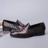 Men's Slip On Loafer Shoes, Genuine Crocodile Leather Casual Dress Shoes Vintage Grey