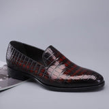 Men's Slip On Loafer Shoes, Genuine Crocodile Leather Casual Dress Shoes Vintage Wine Red
