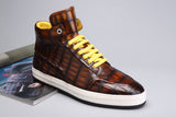 Men's Sneakers , Genuine Crocodile Skin Leather High Heel Sneakers Grey,Brown