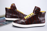 Men's Sneakers , Genuine Crocodile Skin Leather High Heel Sneakers Wine Red