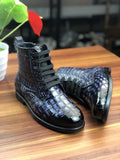 Men's Vintage Crocodile Leather Lace-Up Boots