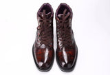Mens Boots Genuine Crocodile Leather High-top Lace Up  Anti-Slip Boot Vintage Wine Red