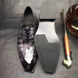 Mens Brushed Vintage Grey Color Square Toe Lace Up Genuine Crocodile Leather Dress Shoe