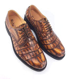 Mens Classic Formal Footwea Man Fashion Style Genuine Crocodile Leather Derby Dress Shoes Brown