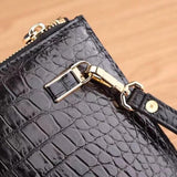 Mens Clutch Bags | Crocodile Skin Leather Zip Pouch Black