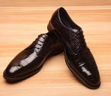 Mens Crocodile  Leather Derby Lace Up Shoes