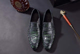 Mens Crocodile Leather Penny Loafer Shoes Vintage Green