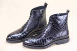 Mens Crocodile Leather  Side Zipper  Lace Up  Boots