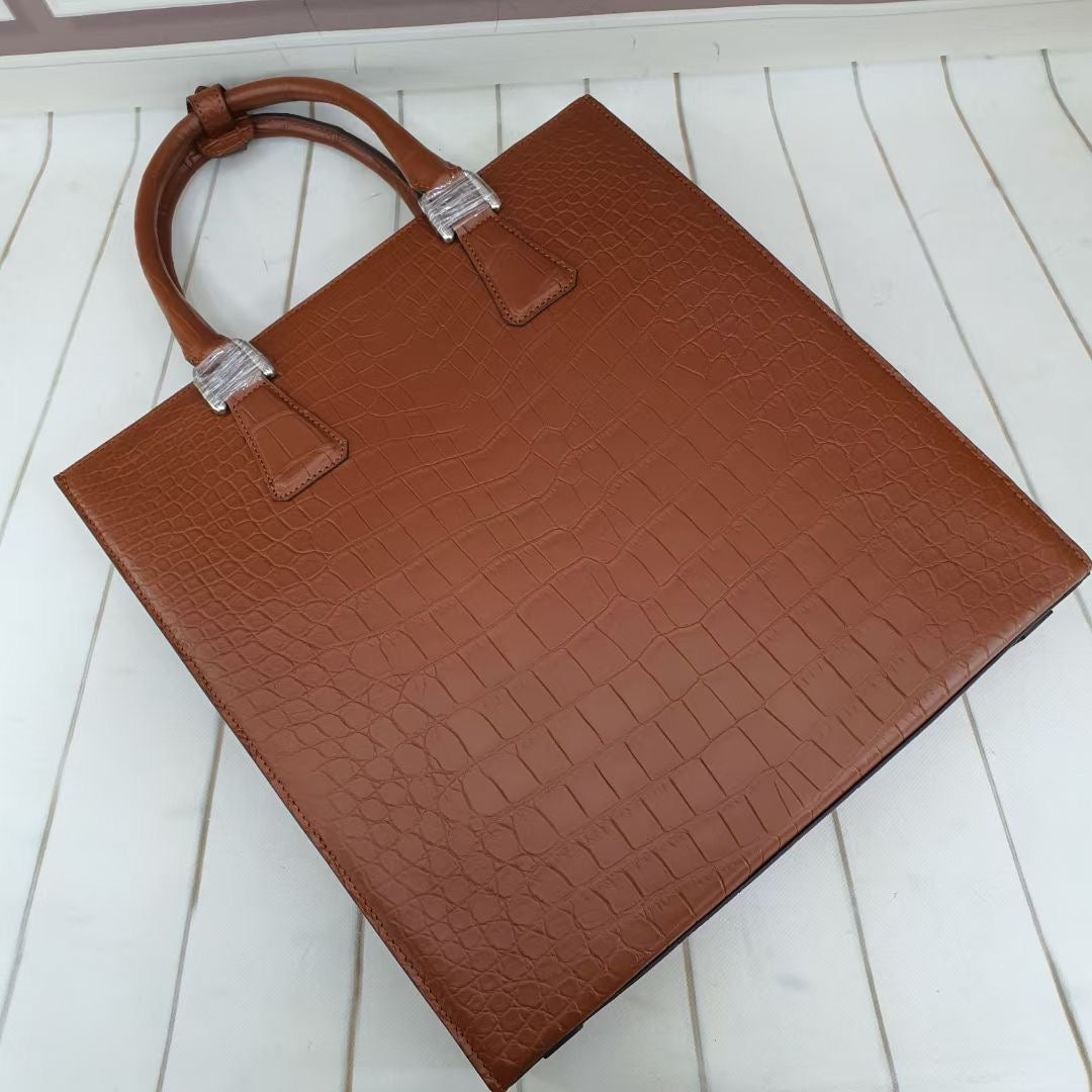 Mens Crocodile Leather Vertical Briefcase