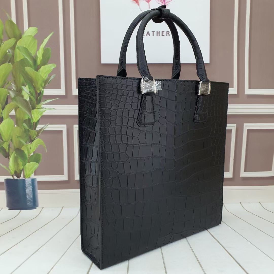 Mens Crocodile Leather Vertical Briefcase