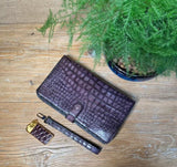 Mens Crocodile Leather Wallet Business Notebook Wrist Clutch Bag Vintage Purple
