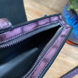 Mens Crocodile Leather Wallet Business Notebook Wrist Clutch Bag Vintage Purple