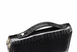 Mens Double Zipper Clutch Bags Crocodile Leather Men's Wallet Handy Long Wallets Black