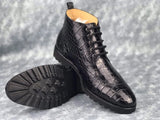 Mens Lace up Boots, Mens Genuine Crocodile Skin Leather Boots,Mens Boots