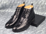 Mens Lace up Boots, Mens Genuine Crocodile Skin Leather Boots,Mens Boots