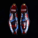 Mens Multi Color Square Toe Lace Up Genuine Crocodile Leather Dress Shoe