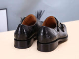Mens Shoes Black Crocodile  Leather Monk Double Strap Dress Shoes,Goodyear Sole