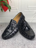 Preorder Crocodile  Leather Shoes Mens Slip-On Driving Loafer Shoes With Tassle Vintage Dark Grey