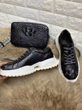 Preorder Genuine Crocodile Leather Lace Up Sneakers