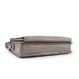 Preorder Men's Crocodile  Leather Briefcase with Front Zip Pocket Dark Grey