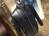 Python Leather Jacket Men Black Slim Fit Motorcycle Bomber Biker Straight Ribbed Goatskin Leather Collar